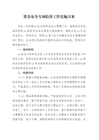 资金安全专项检查工作实施方案