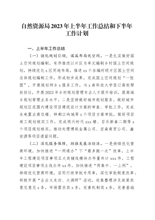 自然资源局2023年上半年工作总结和下半年工作计划