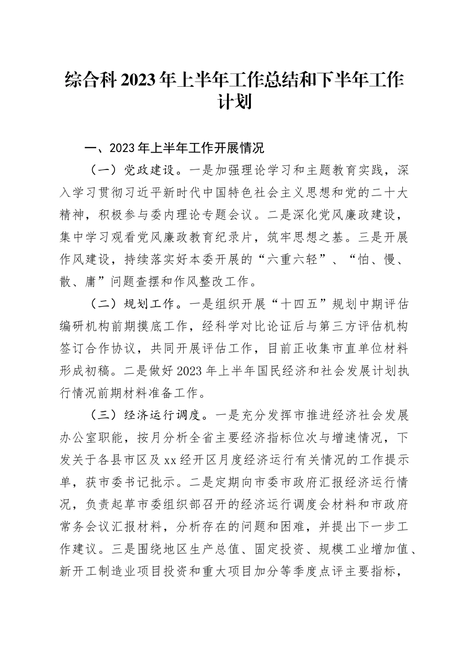 综合科2023年上半年工作总结和下半年工作计划（20230808）_第1页