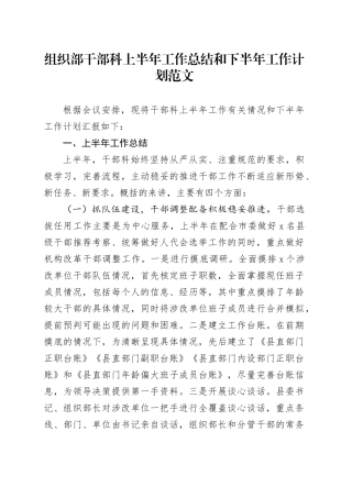 组织部干部科上半年工作总结和下半年计划汇报报告