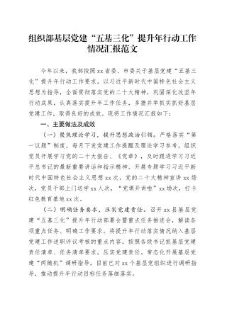 组织部基层团队建设五基三化提升年行动工作汇报总结报告
