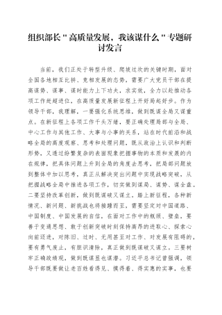 组织部长＂高质量发展，我该谋什么＂专题研讨发言