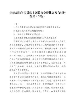 组织部长学习贯彻主题教育心得体会发言材料合集（3篇）