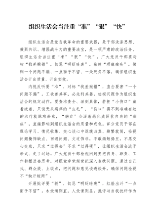 组织生活会当注重“准”“狠”“快”