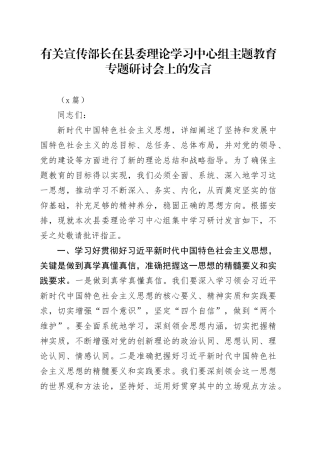 （2篇）有关宣传部长在县委理论学习中心组主题教育专题研讨会上的发言