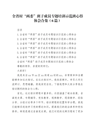 （6篇）全省村“两委”班子成员专题培训示范班心得体会合集