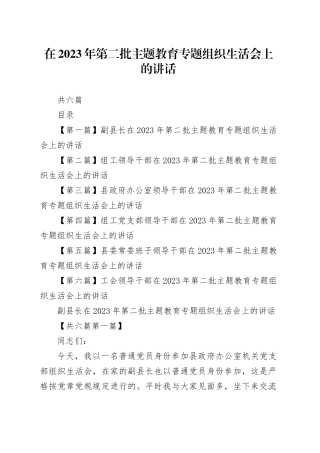 （6篇）在2023年第二批主题教育专题组织生活会上的讲话