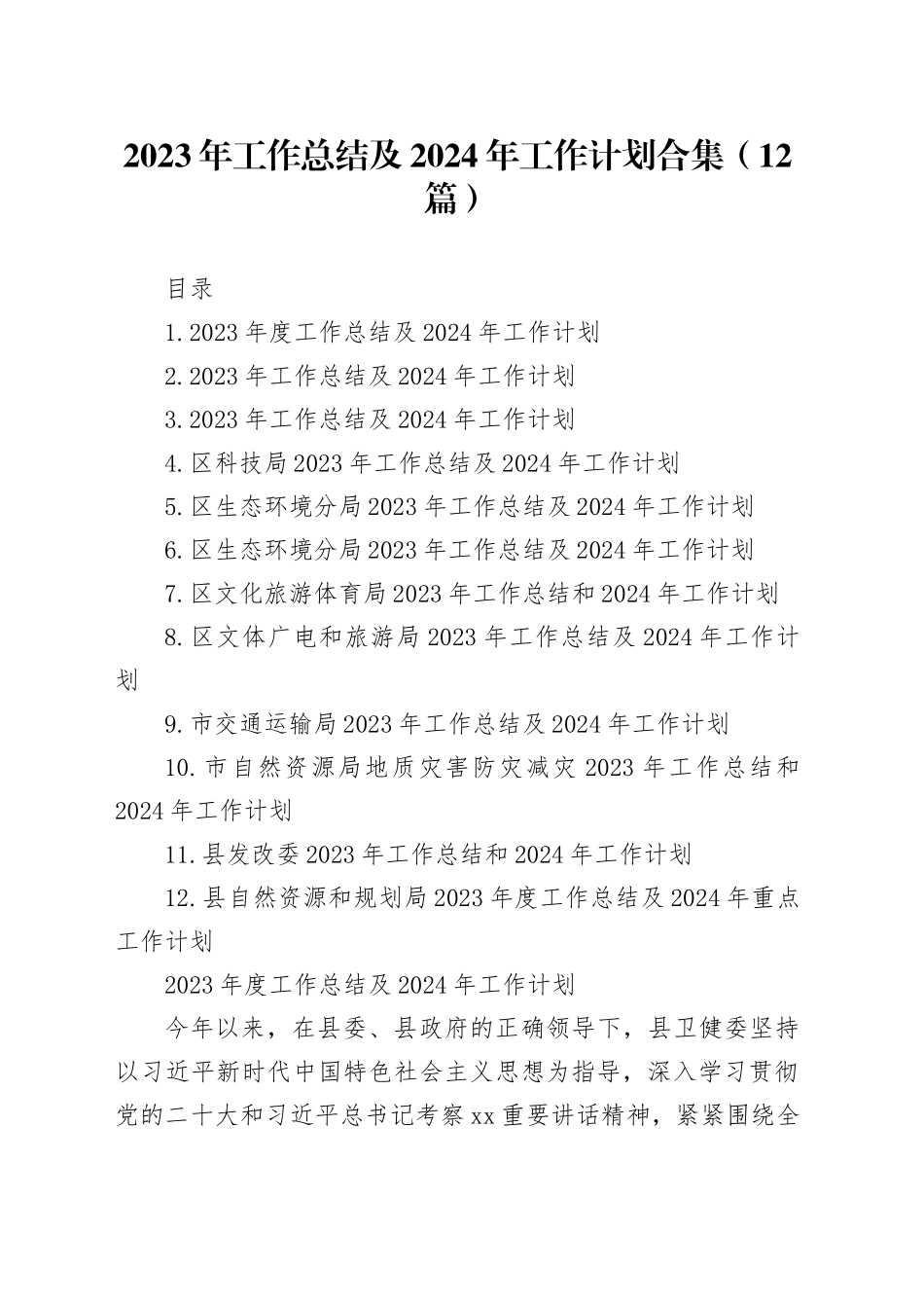 （12篇）2023年工作总结及2024年工作计划合集_第1页