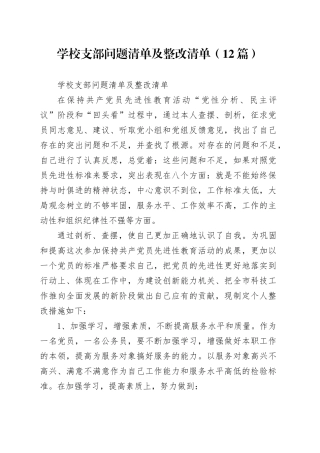 （12篇）学校支部问题清单及整改清单