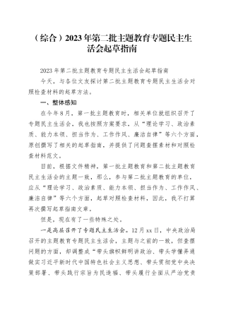 （综合）2023年第二批主题教育专题民主生活会起草指南