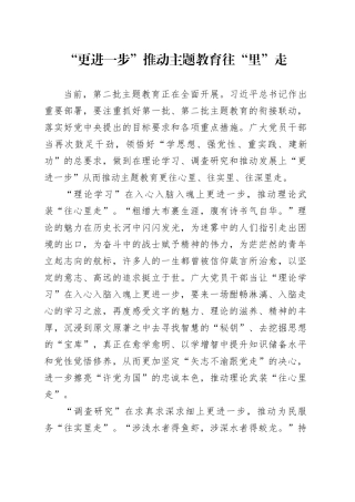 “更进一步”推动主题教育往“里”走