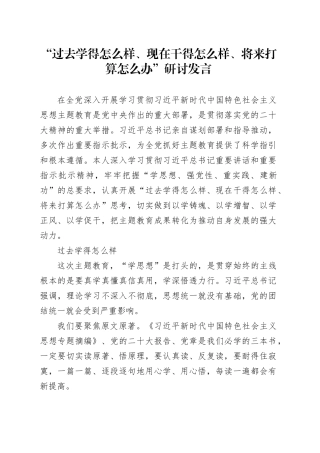 “过去学得怎么样、现在干得怎么样、将来打算怎么办”研讨发言
