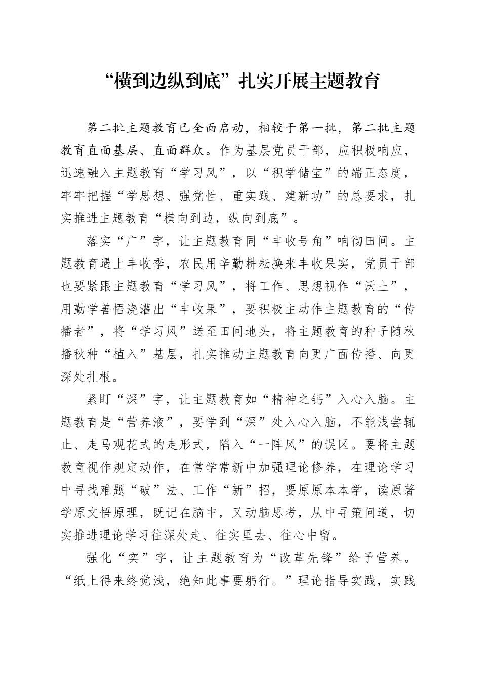 “横到边 纵到底”扎实开展主题教育_第1页