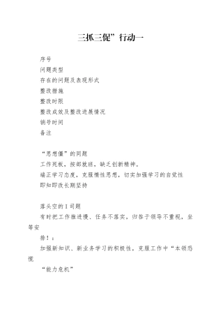 “三抓三促”-行动——“转变作风促落实”-对照检视问题整改台账（个人）