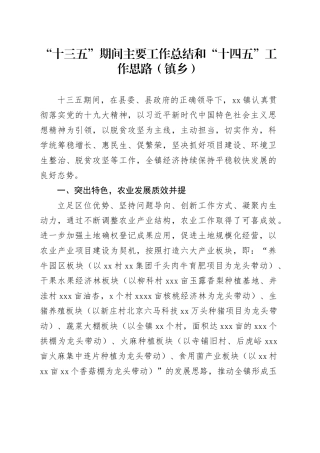 “十三五”期间主要工作总结和“十四五”工作思路（镇乡）