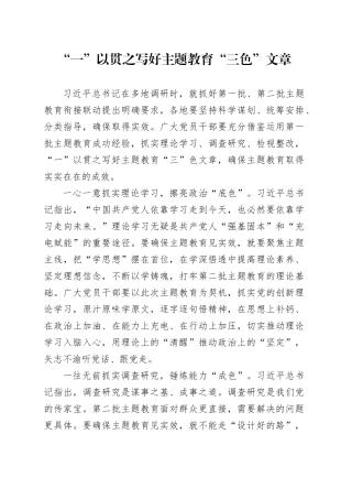“一”以贯之写好主题教育“三色”文章