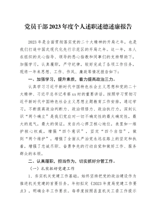 党员干部2023年度个人述职述德述廉报告
