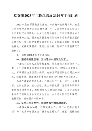 党支部2023年工作总结及2024年工作计划(1)