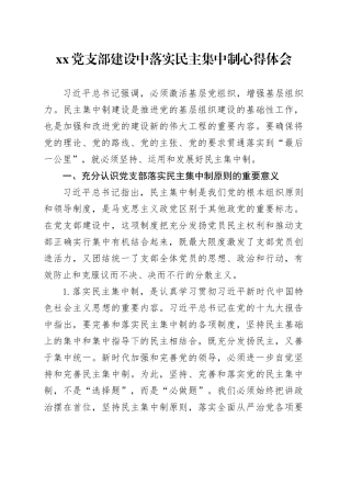 党支部建设中落实民主集中制心得体会