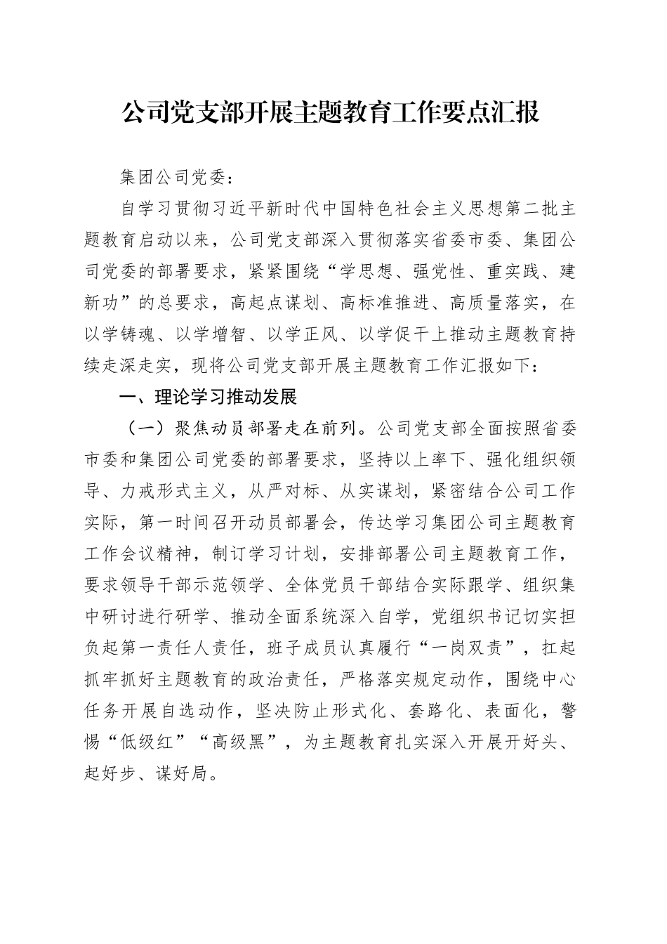 党支部开展主题教育工作要点汇报_第1页