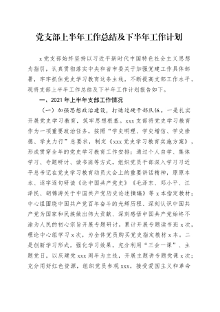 党支部上半年工作总结及 下半年工作计划