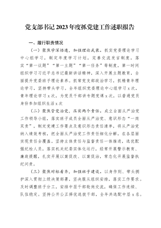 党支部书记2023年度抓党建工作述职报告