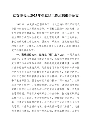 党支部书记2023年抓党建工作述职报告党的建设汇报总结