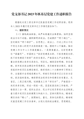 党支部书记2023年抓基层党建工作述职报告