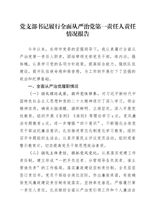 党支部书记履行全面从严治党第一责任人责任情况报告