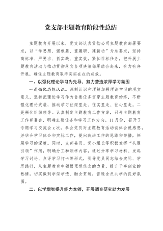 党支部主题教育阶段性总结