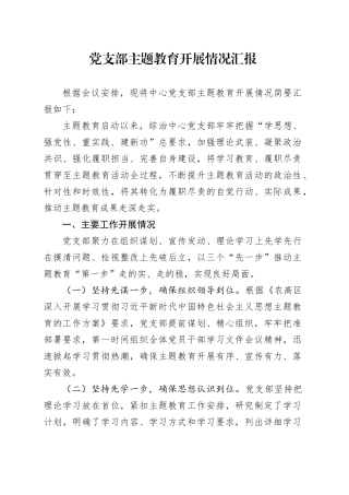 党支部主题教育开展情况汇报