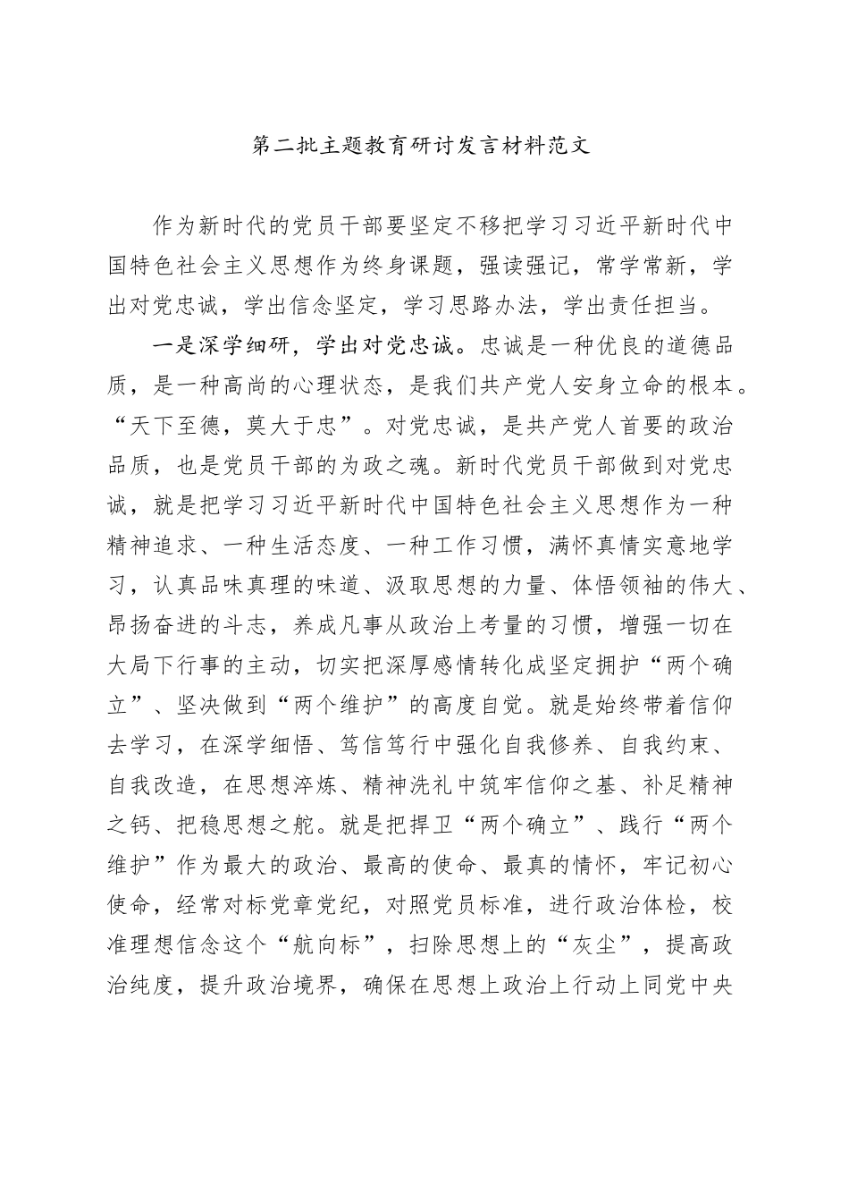 第二批次主题教育研讨发言材料忠诚信念责任担当_第1页