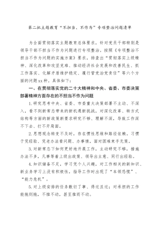 第二批主题教育“不担当、不作为”专项整治问题清单