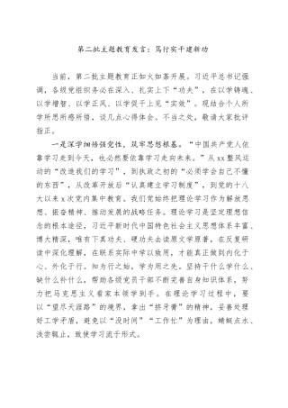 第二批主题教育发言：笃行实干建新功