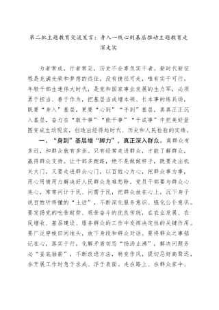 第二批主题教育交流发言：身入一线心到基层推动主题教育走深走实
