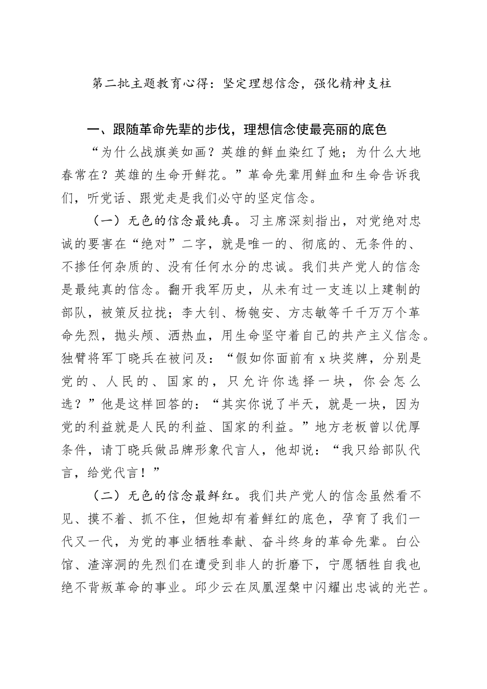 第二批主题教育心得：坚定理想信念，强化精神支柱_第1页