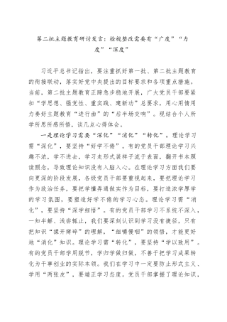 第二批主题教育研讨发言：检视整改需要有“广度”“力度”“深度”