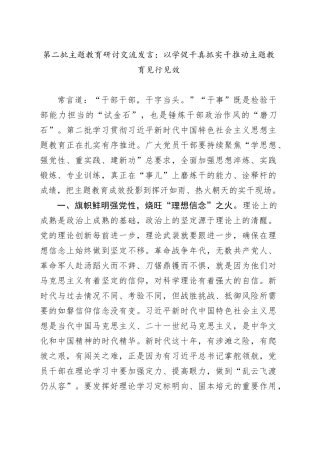 第二批主题教育研讨交流发言：以学促干真抓实干 推动主题教育见行见效