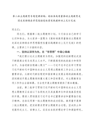 第二批主题教育专题党课：高标准高质量推动主题教育走深走实 持续在学思想强党性重实践建新功上见行见效