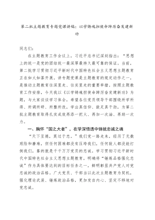 第二批主题教育专题党课：以学铸魂担使命踔厉奋发建新功