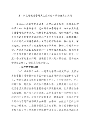 第二批主题教育专题民主生活会对照检查发言提纲
