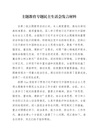 第二批主题教育专题民主生活会发言材料（六个方面）