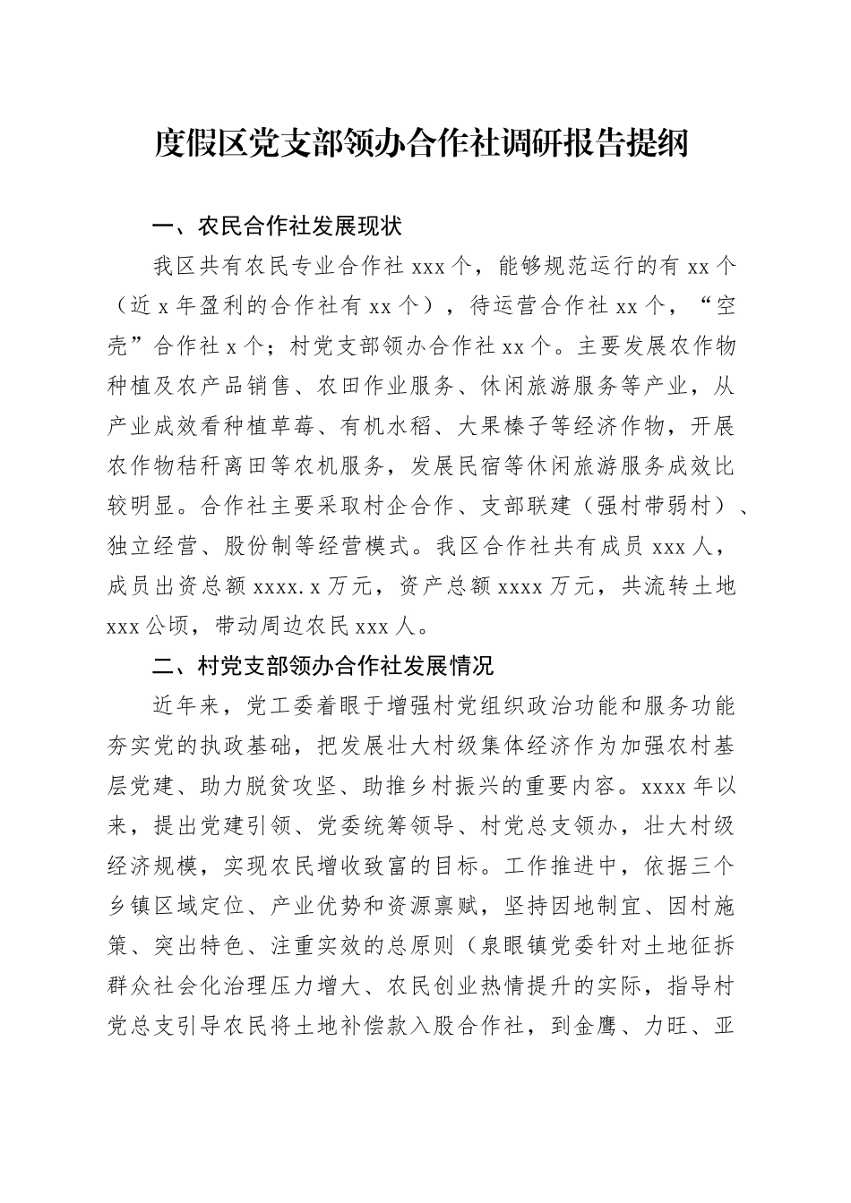 度假区党支部领办合作社调研报告提纲_第1页