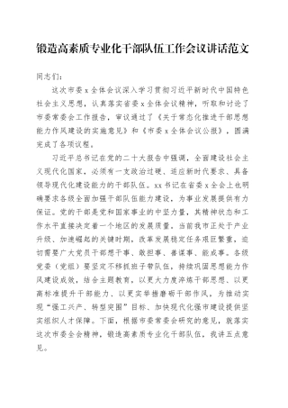 锻造高素质专业化干部队伍工作会议讲话20231218