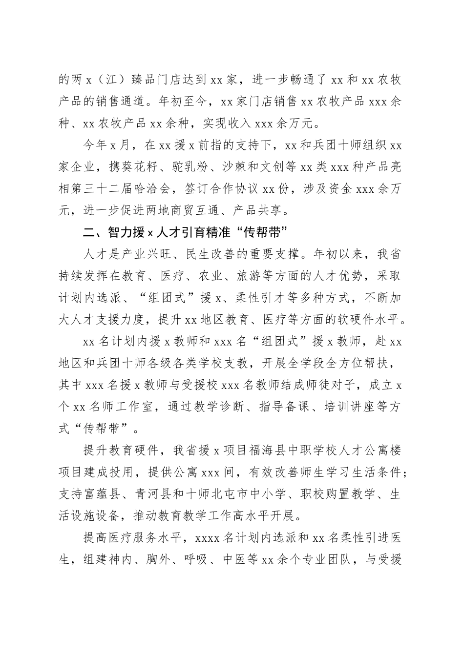 对口援x工作总结材料（范文）_第2页