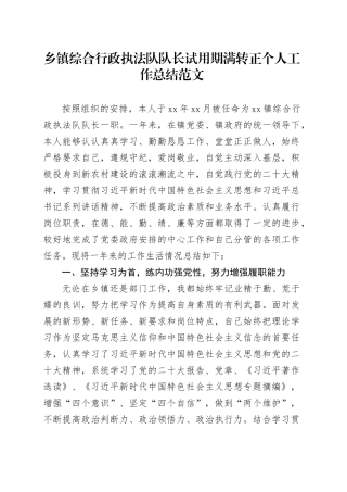 法队队长试用期满转正个人工作总结汇报述职报告20240124