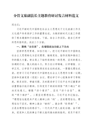 分管文旅副县长主题教育研讨发言材料文化旅游学习心得体会