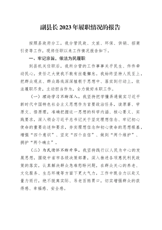 副县长2023年履职情况的报告