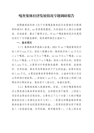 嘎查集体经济发展情况专题调研报告