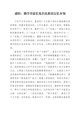 感悟：勤学善思长见识扎根基层长本领